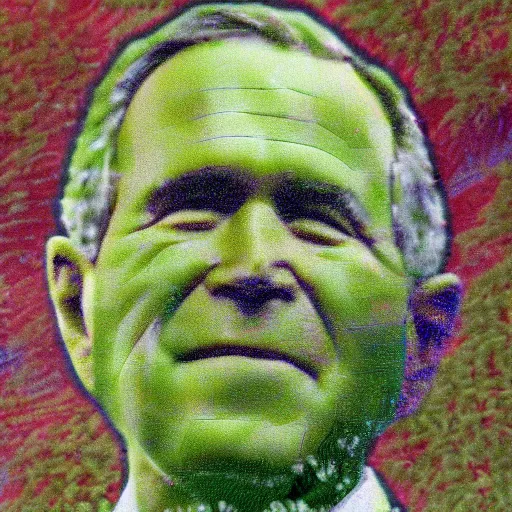 Image similar to george bush covered in green foliage, high detail