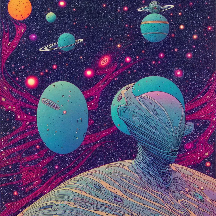 Image similar to ( ( ( ( beautiful edge of the galaxy, with decorative frame design ) ) ) ) by mœbius!!!!!!!!!!!!!!!!!!!!!!!!!!!, overdetailed art, colorful, artistic record jacket design