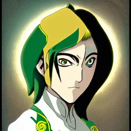Image similar to toph beifong glow - up, art nouveau, green, yellow, gold, realistic eyes