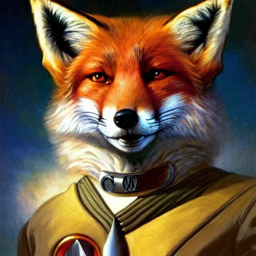 Image similar to a portrait of a fox foxman canine star trek doctor. highly detailed painting by gaston bussiere, craig mullins, j. c. leyendecker, furry