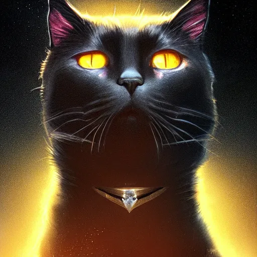 Image similar to magic black energy cat, golden hour, fantasy, sharp focus, digital art, hyper realistic, 4 k, unreal engine, highly detailed, hd, dramatic lighting by brom, trending on artstation