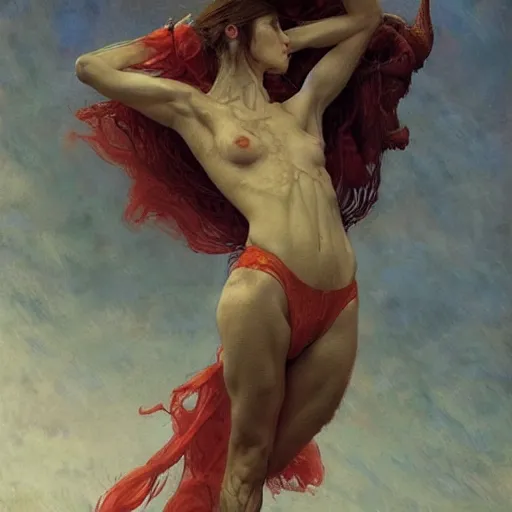 Image similar to epic masterpiece full body portrait half beast half woman crying acrobatic pose, beautiful face and flawless skin, by Edgar Maxence and Ross Tran and Michael Whelan