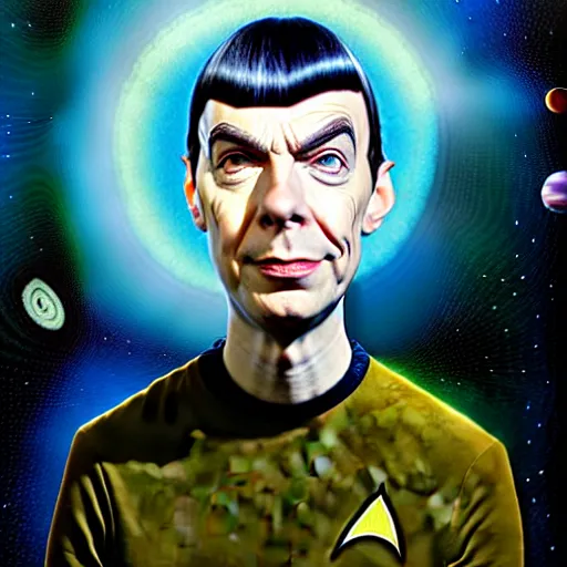 Prompt: Portrait of Sheldon cooper as Spock Funny cartoonish by Gediminas Pranckevicius H 704, masterpiece, deep space background