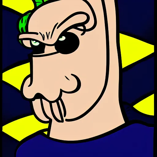 Image similar to cartoon pop art style, strong chin, handsome squidward portrait, vivid colors