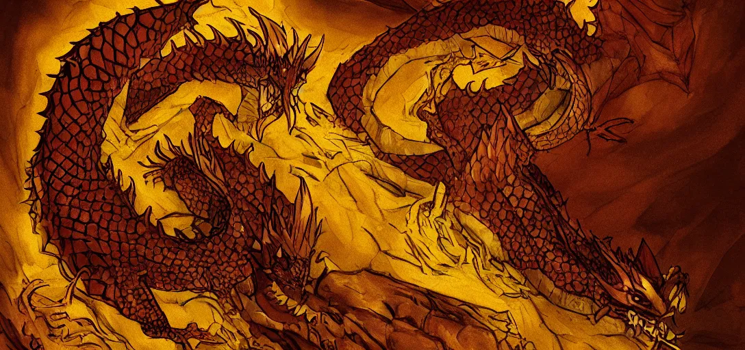 Image similar to Smaug the Dragon's horde of gold, digital painting