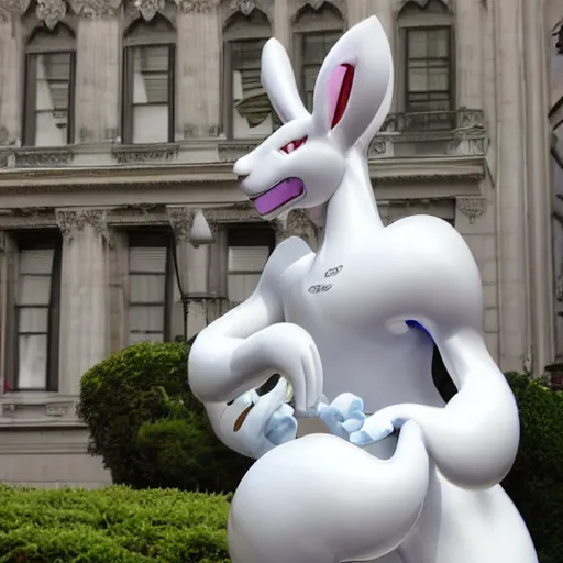 Prompt: Mewtwo statue made by Jeff Koons