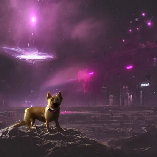 Image similar to dog nebula above cyberpunk planet