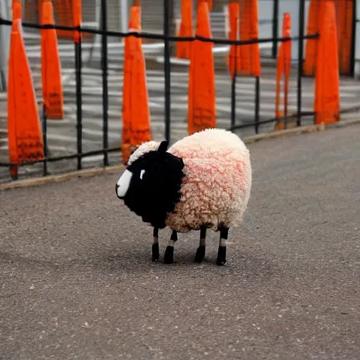 Image similar to cute little sheep wearing orange inmate clothes