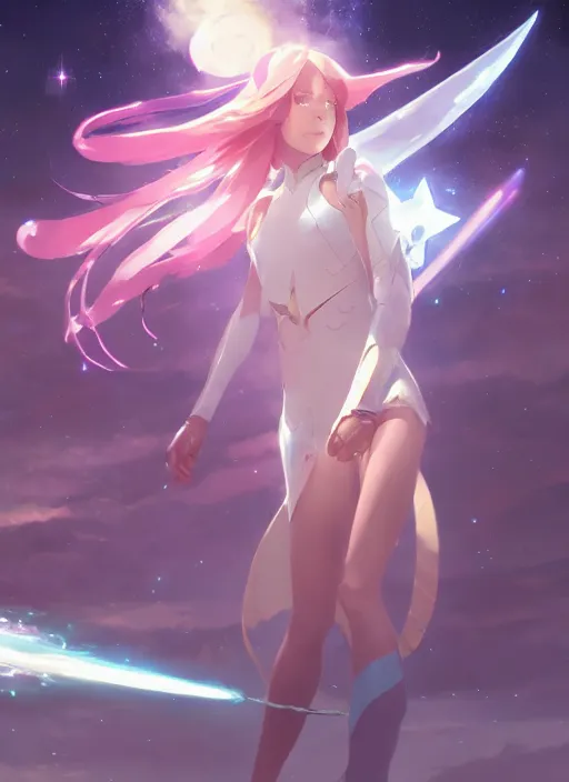 Image similar to a female space mage, star guardian inspired, perfect art, trending on pixiv, painted by greg rutkowski makoto shinkai takashi takeuchi, akihiko yoshida, yuumei, soft light, warm colors, cinematic color grading, realistic, artgerm