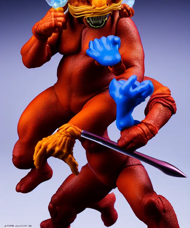 Prompt: hyperrealistic rendering, thundercat, by art of skinner and richard corben and jeff easley, product photography, action figure, sofubi, studio lighting, colored gels