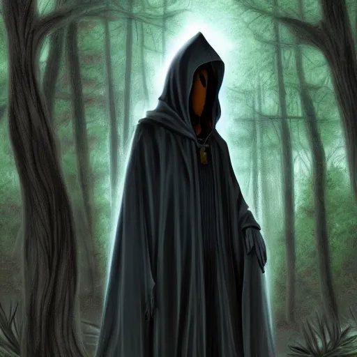 Image similar to a hooded figure standing in a forest, celestia, eden, river, fantasy artwork, award winning, very very very very very very very beautiful scenery, artstation