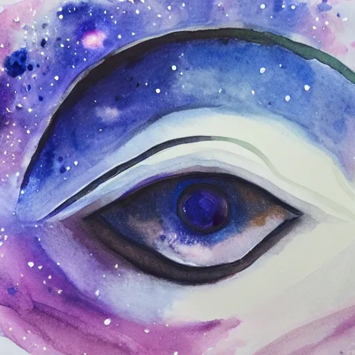 Prompt: a beautiful eye in the middle of a galaxy, watercolour