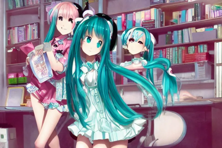 Prompt: hatsune miku playing huniepop, romance novel cover, cookbook photo, in 1 9 9 5, y 2 k cybercore, industrial photography, still from a ridley scott movie