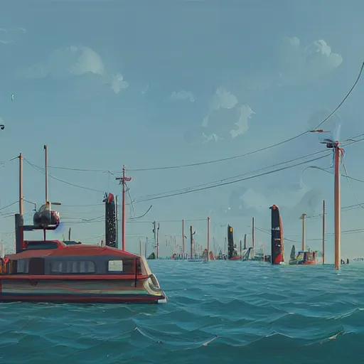 Image similar to yachting club by simon stalenhag