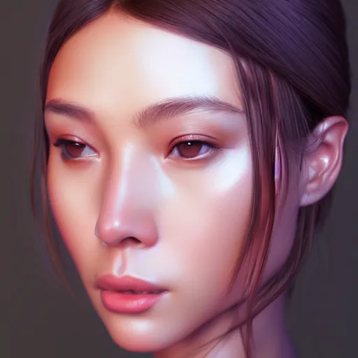 Image similar to portrait of a gorgeous young woman, indonesian face, illustration, au naturel, hyper detailed, digital art, trending in artstation, cinematic lighting, studio quality, smooth render, unreal engine 5 rendered, octane rendered, art by hajime sorayama h 4 0 0