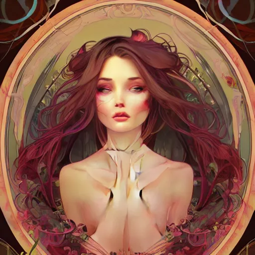 Image similar to a portrait in the style of anna dittmann and ross tran and alphonse mucha.