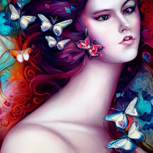 Prompt: woman face portrait with butterflies inspired by anna dittmann S- 2379895039