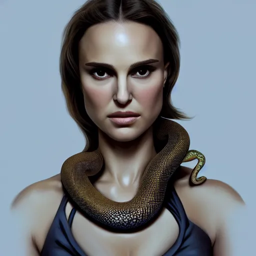 Prompt: Natalie Portman mixed with a snake, very detailed, ultrarealistic, dramatic lighting, electrical details, high details, 4k, 8k, best, accurate, trending on artstation, fur, artstation, photorealism, ultrarealistic, digital painting, style of frank frazetta