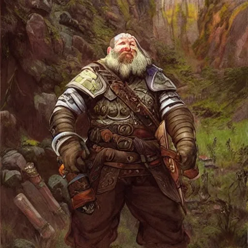 Image similar to Dwarven ranger. Epic portrait by james gurney and Alfonso mucha (lotr, witcher 3, dnd, dragon age, gladiator, scoia'tael).