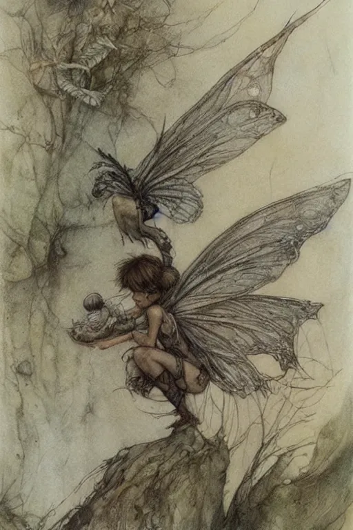 Image similar to a faerie by alan lee and jean - baptiste monge