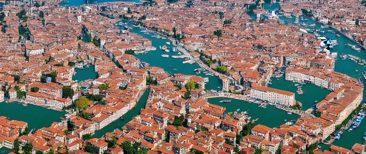 Image similar to Venice is made up of all ancient Chinese buildings. Aerial view. Highly detailed photo.