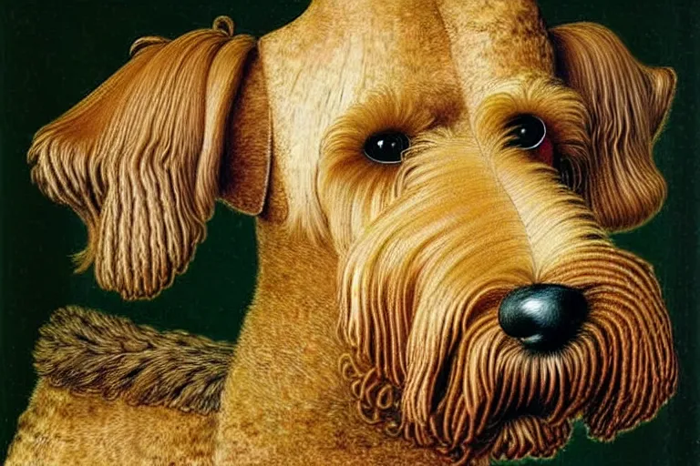 Image similar to portrait of airedale terrier. painting by giuseppe arcimboldo