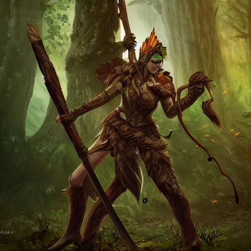 Prompt: a dryad knight made of wood weilding a giant club, dnd in a dark forest, digital art, high quality render, artstation, 8 k, photograph quality, ultrahd, in the style of dungeons and dragons