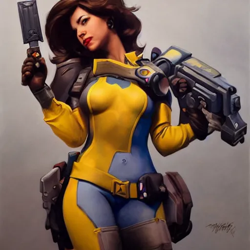 Image similar to greg manchess portrait painting of april o'neil as overwatch character, medium shot, asymmetrical, profile picture, organic painting, sunny day, matte painting, bold shapes, hard edges, street art, trending on artstation, by huang guangjian and gil elvgren and sachin teng