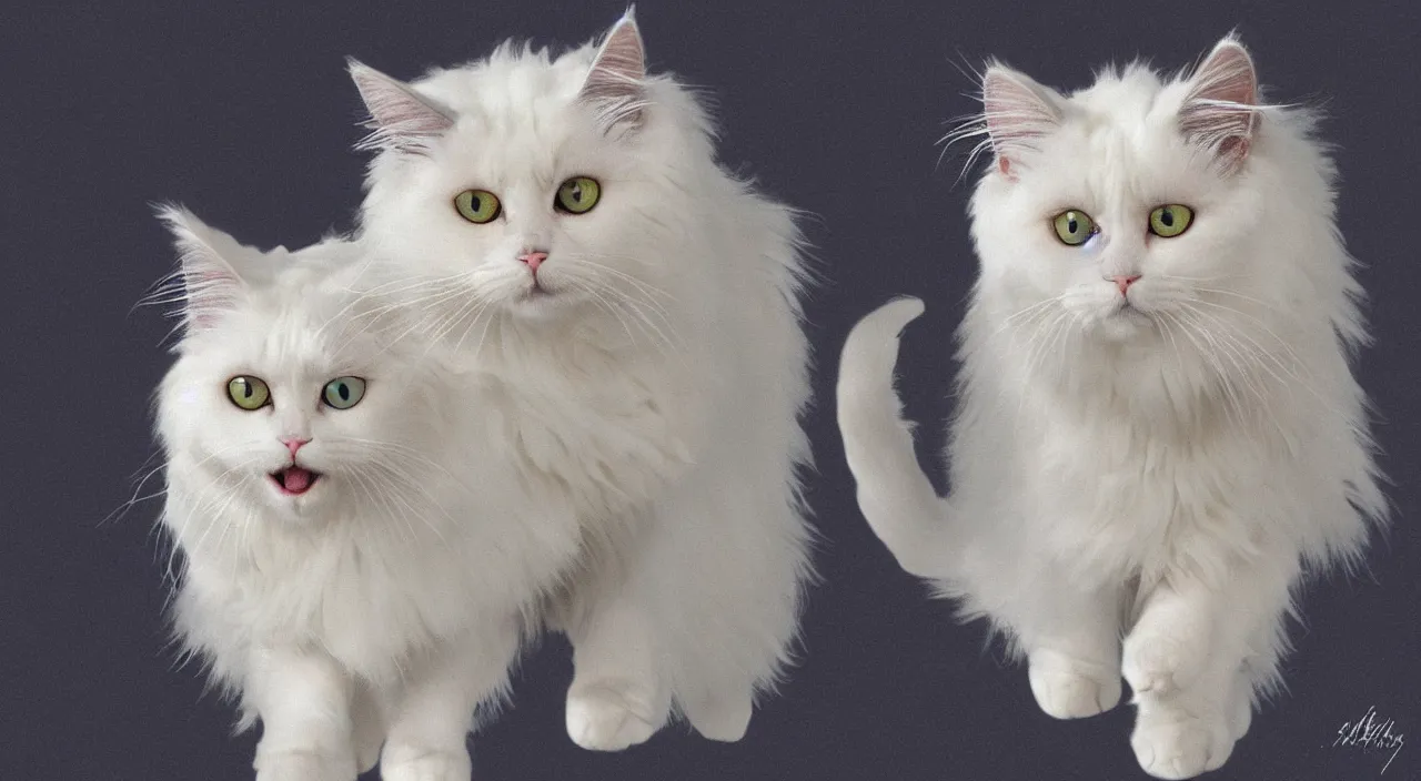 Prompt: a cat, smile cat, ragdoll cat, fluffy cat, the cat is walking, digital art