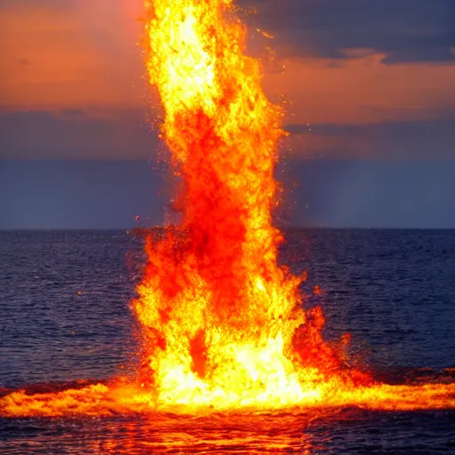 Image similar to the cleansing fire purifying the Earth, 4k, highly detailed, photo taken from the sea