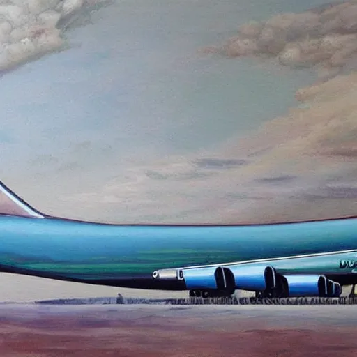 Image similar to a painting of a boeing 7 4 7 jumbo jet, painted in the style of davinci
