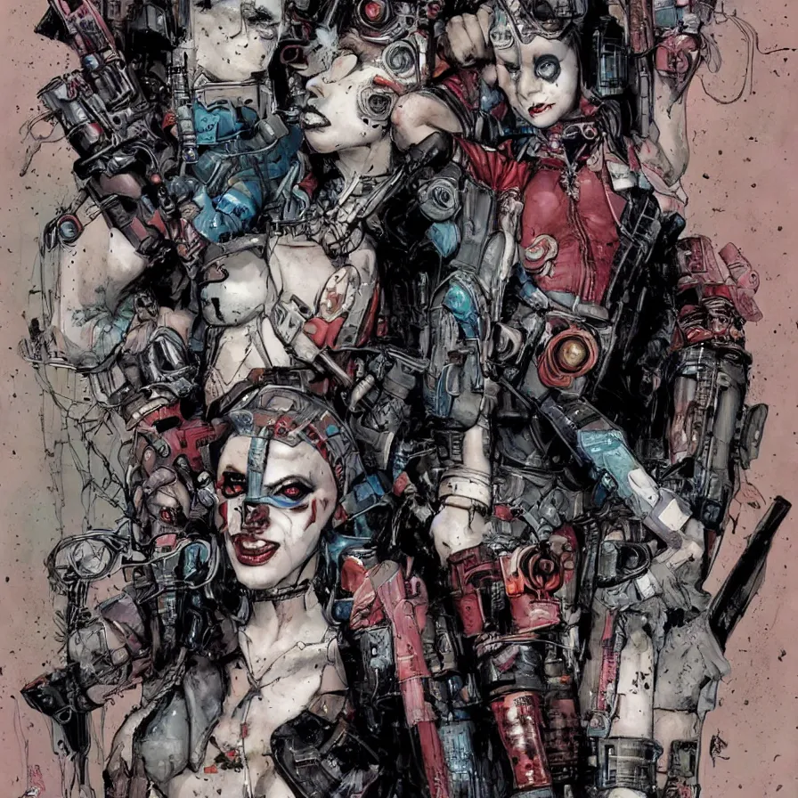 Image similar to a dream portrait of cyberpunk Harley Quinn in post apocalyptic Gotham art by Paul Dini, Travis Charest, Simon Bisley