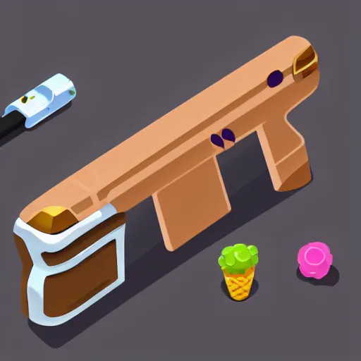isometric concept art of ice cream gun for mobile game Stable