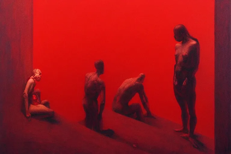 Image similar to only with red, crowd cheering at the see of an art, in the style of beksinski, parts by edward hopper, parts by rodcenko, parts by yue minjun, intricate and epic composition, red by caravaggio, insanely quality, highly detailed, masterpiece, red light, artstation, 4 k