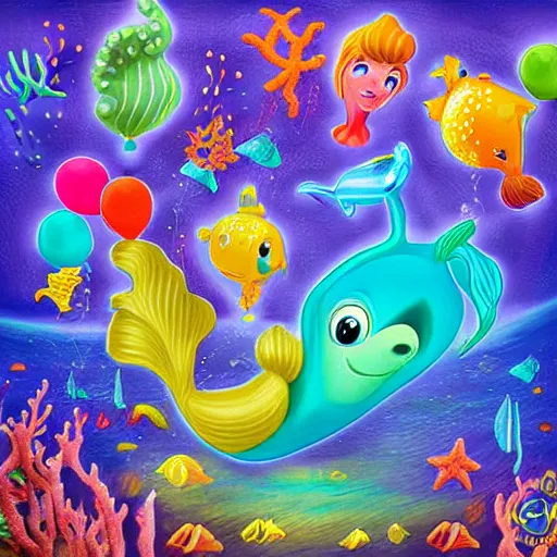 Image similar to balloon animals, under the sea, little mermaid magical kingdom, digital art