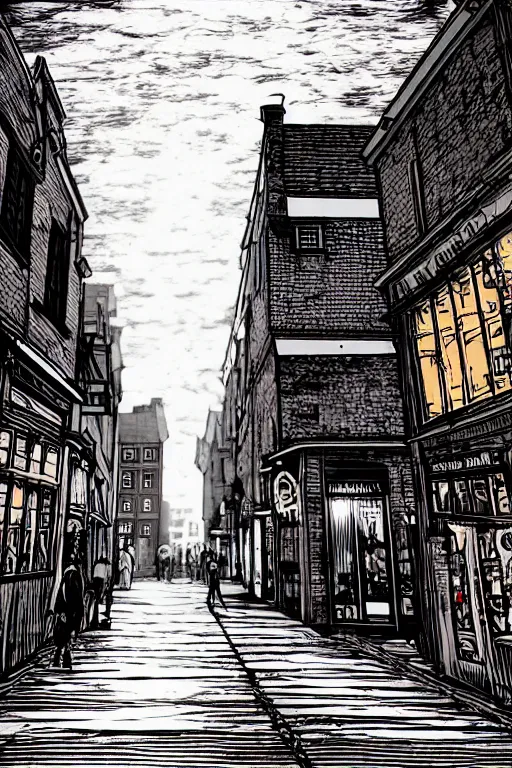 Image similar to a beautiful woodcut print of carnaby street, 8 k, frostbite 3 engine, cryengine, dof, trending on artstation, digital art, crepuscular ray, art by fossi _ images and tugboat printshop
