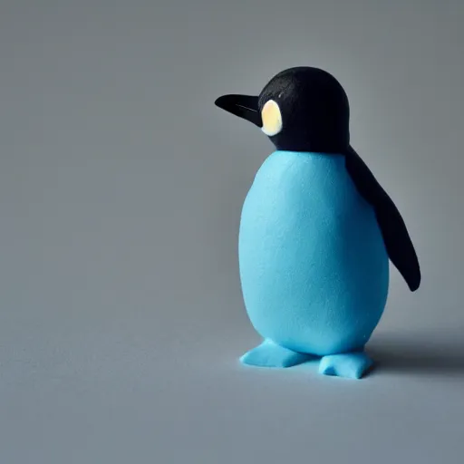 Image similar to a penguin, made of cyan colored clay, claymation