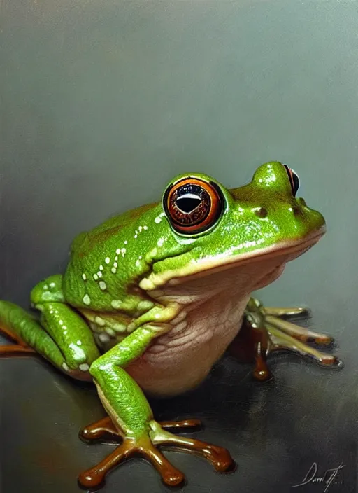 Image similar to portrait of a frog from the archive of storms. by Daniel F. Gerhartz, hyperrealistic oil painting, 4k, studio lightning, very detailed face