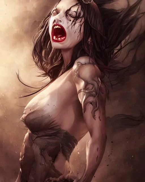 Prompt: death is swallowed up in victory, very detailed and beautiful face, screaming with fear, artwork by artgerm, centered shot, wide angle, full body, mythpunk