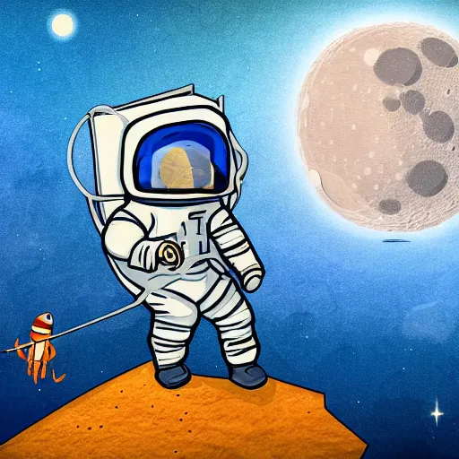 Image similar to a fisherman astronaut fishing on the moon