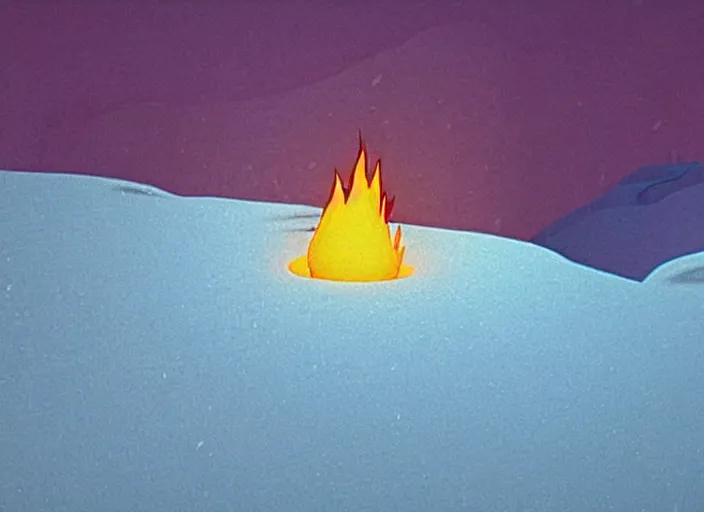 Image similar to flame princess glowing in a stark minimalist frozen creek snowdrift landscape from mulan ( 1 9 9 8 )