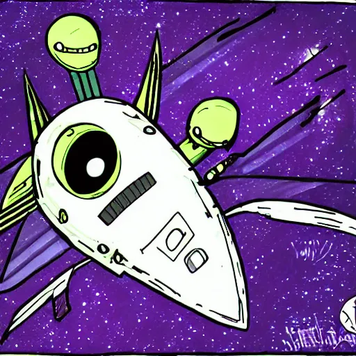 Prompt: spaceship, cartoon, invader zim style,