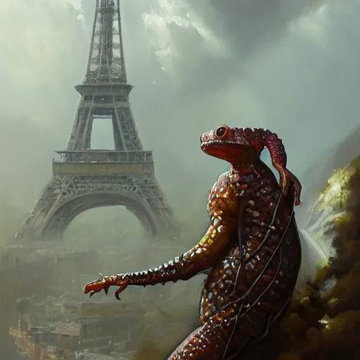 Image similar to a beautiful painting by Grosnez and JUAN PABLO ROLDAN, trending on artstation, highly detailed matte painting 1970's deepfried hyperrealistic Paris crystal salamander blanc guava plum amar