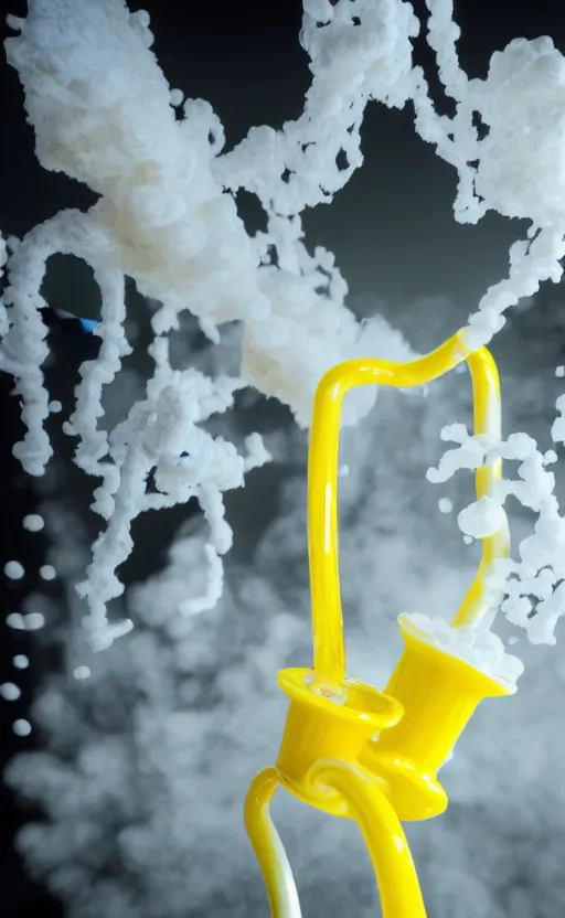 Prompt: photo of liquid nitrogen with yellow water-cooling coolant flowing through latent representations of yellow ice caverns undergoing centrifugal forces, computer circuitry sticking out the walls!!!!, high detail, high contrast!, low-poly elements!!!, 4k