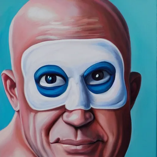 Prompt: painting of mr. clean cosplaying as gigachad, completely white eyes, blank eyes, halloween mask