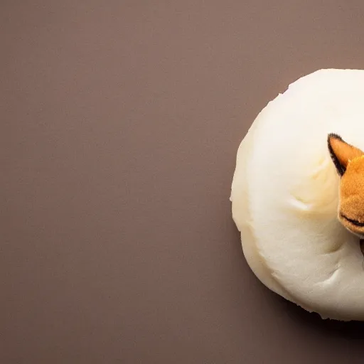 Prompt: A delicious steamed bun in the shape of caracal. Studio lighting, High resolution, high quality, dark background