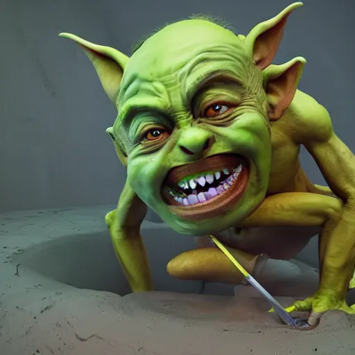 Prompt: Camera footage of an Evil Goblin coming out of a Toilet bowl, 4k, realistic, full image, full body