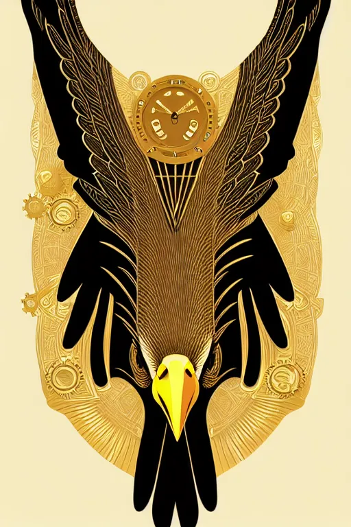 Image similar to Portrait of eagle, steampunk, gold, colorful, illustration, highly detailed, simple, smooth and clean vector curves, no jagged lines, vector art , smooth