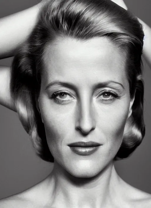 Image similar to a portrait of gillian anderson by mario testino, head shot, award winning, cover of vogue 1 9 5 0, 1 9 5 0, 1 9 5 0 s style, 1 9 5 0 s hairstyle, sony a 7 r