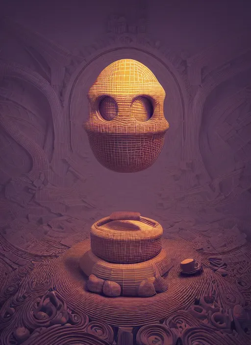 Image similar to a highly detailed landscape of recursive speakers forming a 3 d head. speaker head. polyphonic ecstacy. frequency waves. ornate, hyperrealistic, octane render, chiaroscuro, inspired by greg rutkowski, android jones, beeple, rhads, shaun tan, frostbite 3 rendered